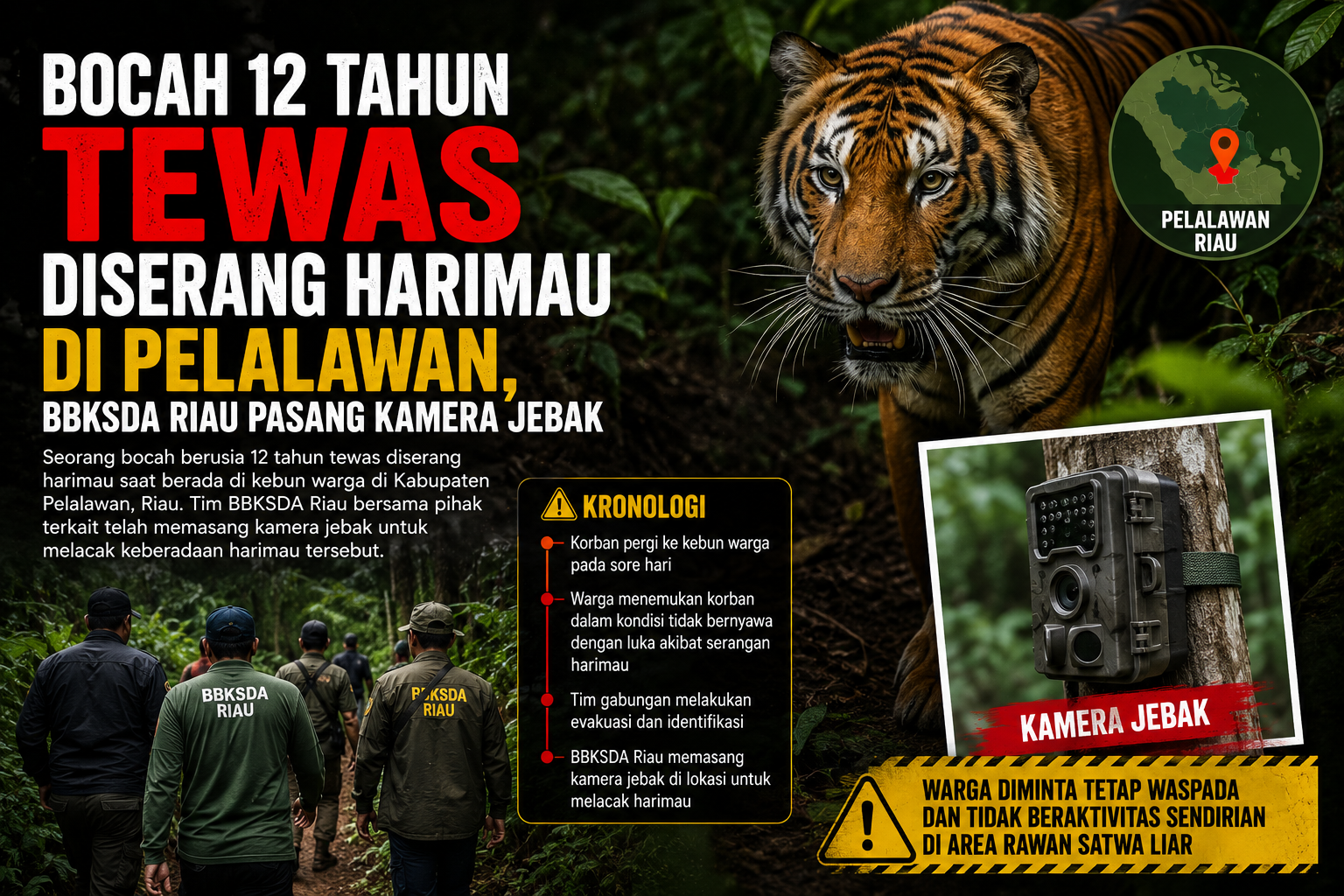 BBKSDA Riau Pasang Kamera Jebak Setelah Bocah 12 Tahun Tewas Diserang Harimau Sumatra di Pelalawan