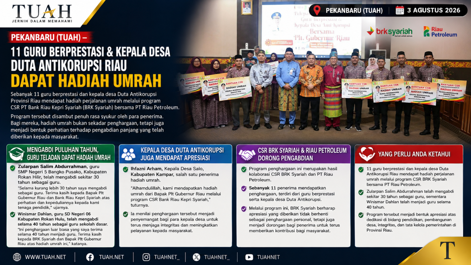 11 Guru Teladan dan Kepala Desa Duta Antikorupsi Riau Dapat Hadiah Umrah dari BRK Syariah